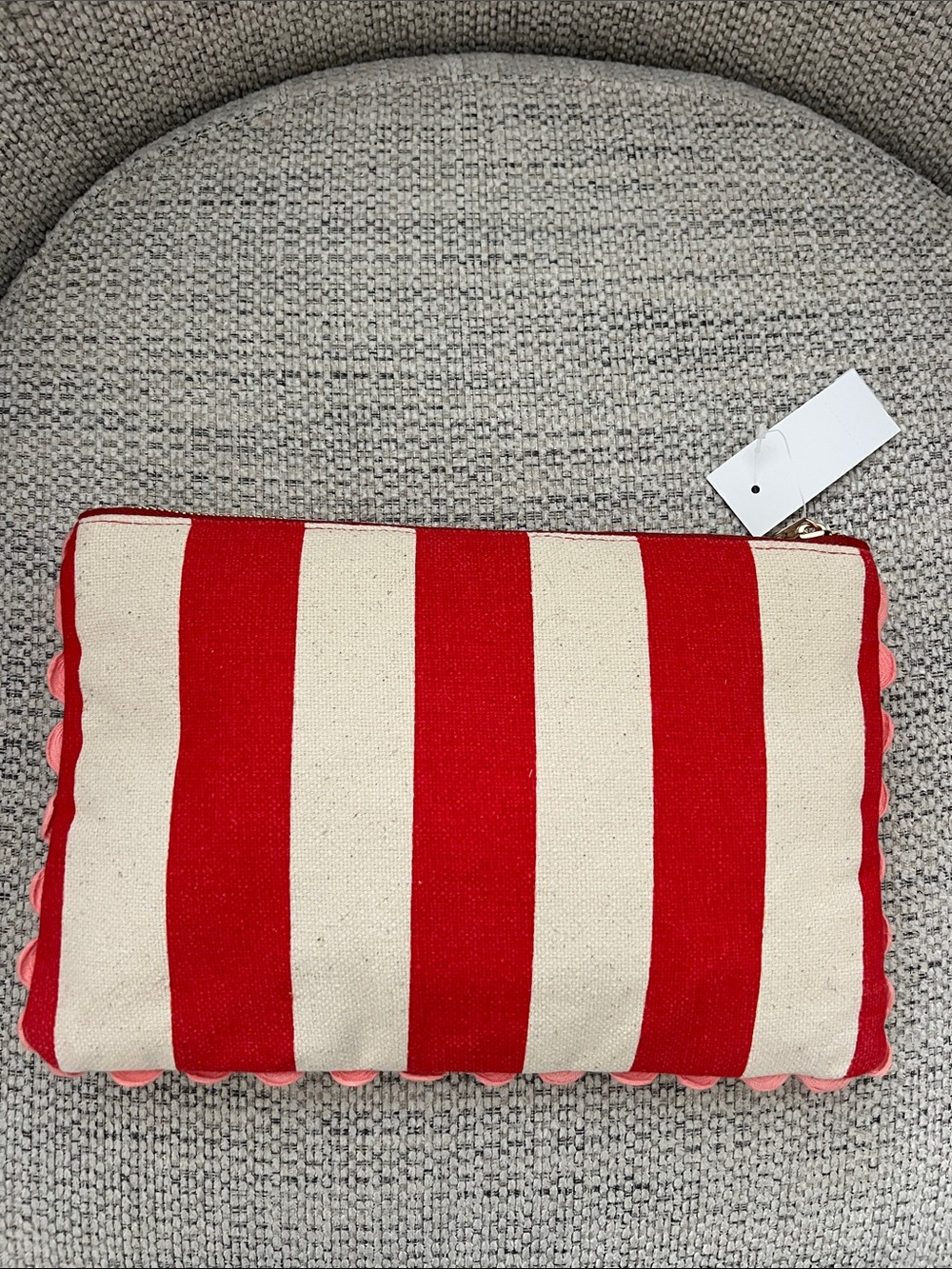 LOFT Red & Cream Striped Palm Embroidered Clutch New with tags - Picture 2 of 6